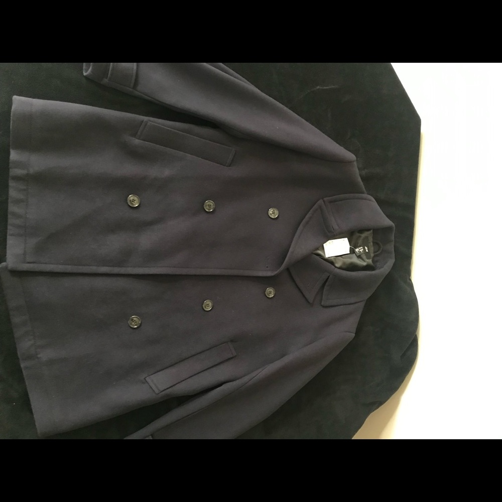 Mens Blue H&M Wool Blend Pea Coat